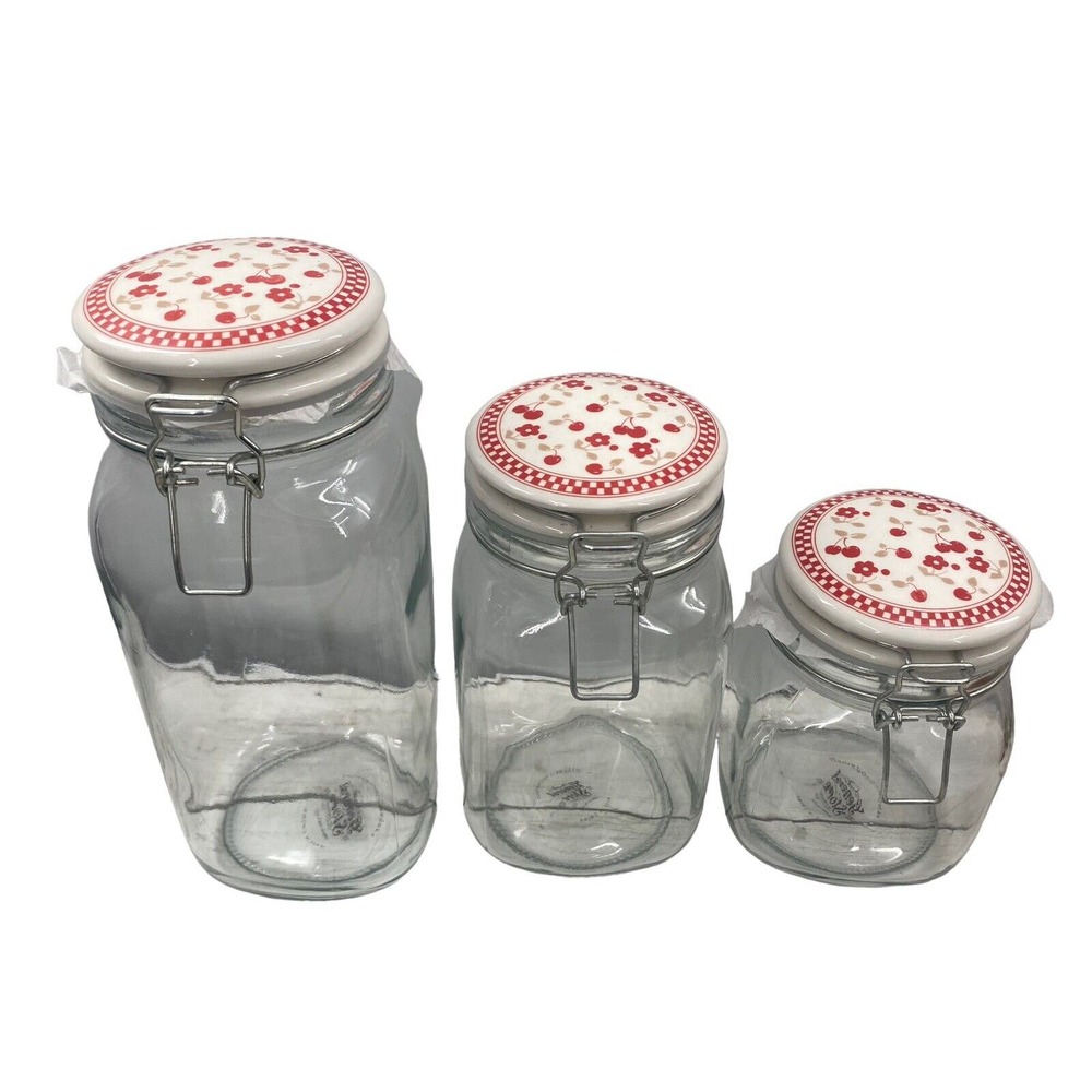 3 General Store Canning Jars Wire Clear Glass Retro Storage Canisters Multi Size